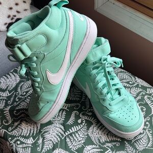 Nike Mint Green High-Top Sneakers with White Swoosh